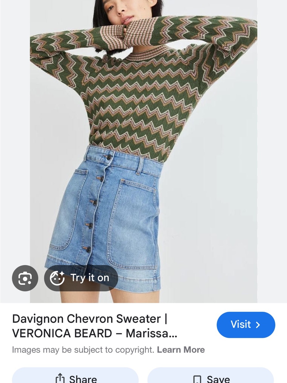 Veronica Beard Green Chevron Crewneck Sweater